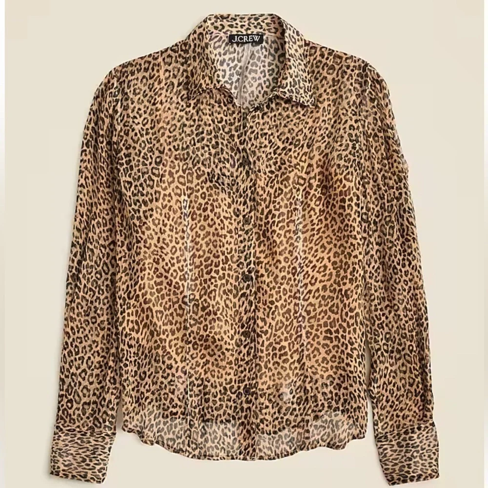 j crew Sheer leopard-print shirt in crinkle chiffon